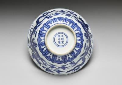 图片[3]-Bowl with underglaze-blue decoration of two dragons playing with pearls, Hsuan-te reign (1426-1435), Ming dynasty-China Archive